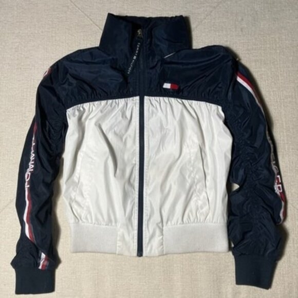 Women’s Tommy Hilfiger Windbreaker Jacket Blue & White Sleeve Print Size XS - Picture 1 of 9